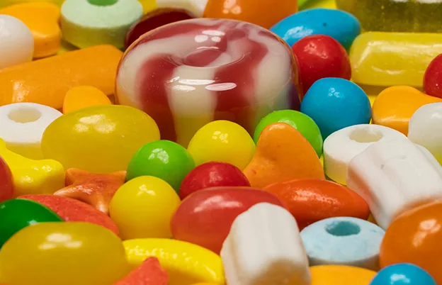 white and colored candies